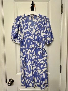 a new day Blue and White Floral Wrap Mini Dress